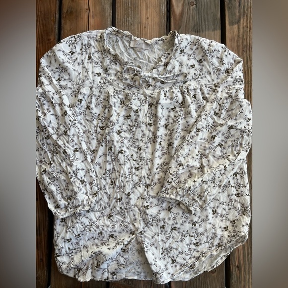 Ann Taylor Loft Outlet Floral Neck Tie Button Down Blouse Size M - Picture 1 of 5